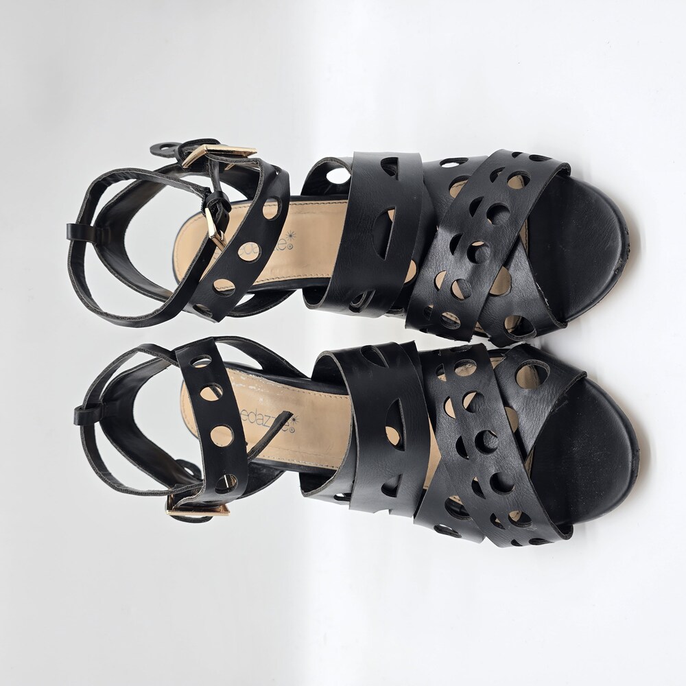 Black Faux Leather Laser Cut Strappy Heels - Size 8.5 - Picture 10 of 16